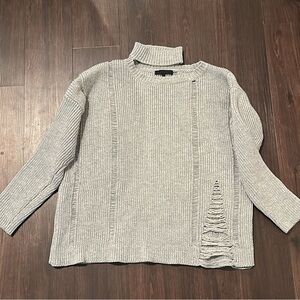Forever 21 Light Gray Distressed Turtleneck Sweater
